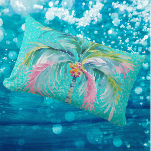 Tropical Pastel Palm Tree Indoor Outdoor Accent Pillow