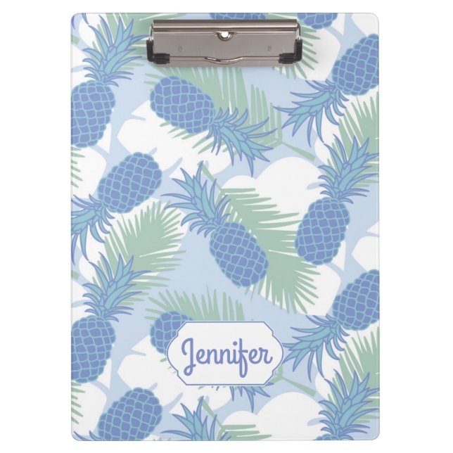 Tropical Pastel Pineapple Pattern | Add Your Name Clipboard (Front)