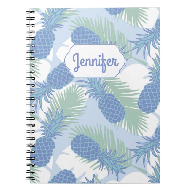 Tropical Pastel Pineapple Pattern | Add Your Name Notebook (Front)