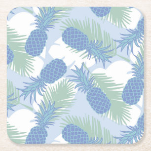 Tropical Pastel Pineapple Pattern Square Paper Coaster