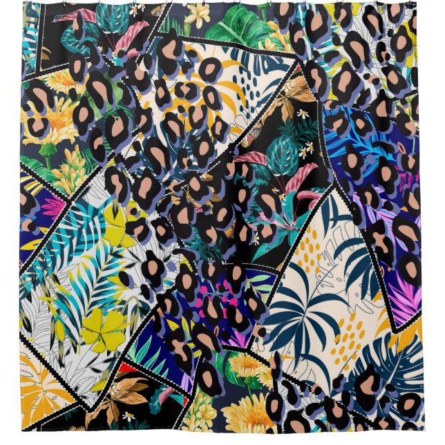 Tropical patchwork leaf and leaves pattern backgro (Front)