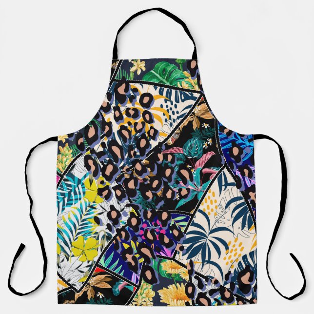 Tropical patchwork leaf and leaves pattern backgro apron (Front)