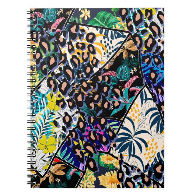 Tropical patchwork leaf and leaves pattern backgro notebook (Front)