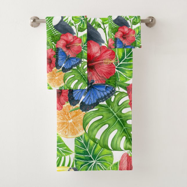 Tropical pattern bath towel set (Insitu)