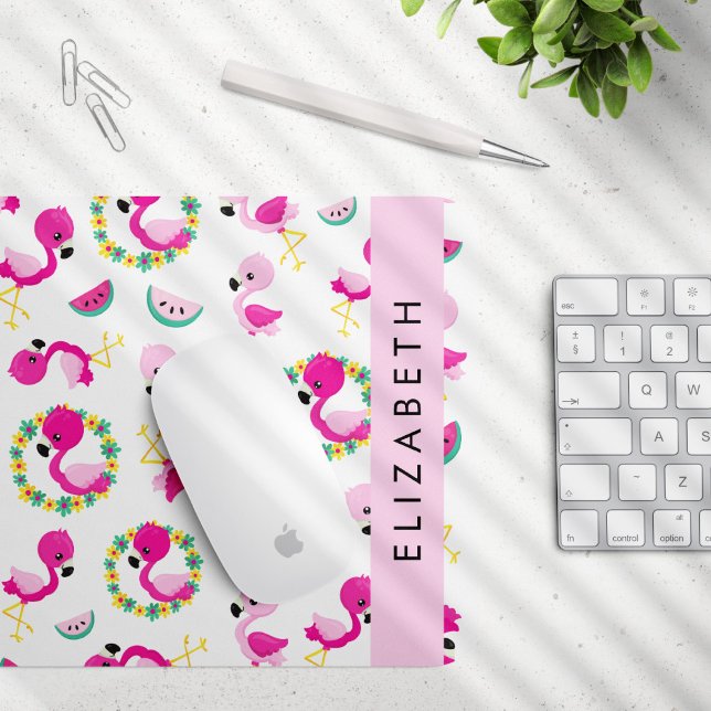 Tropical Pattern, Flamingos, Flowers, Your Name Mouse Pad (Creator Uploaded)