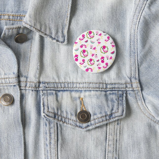 Tropical Pattern, Flamingos, Watermelons, Flowers 2 Inch Round Button (In Situ)