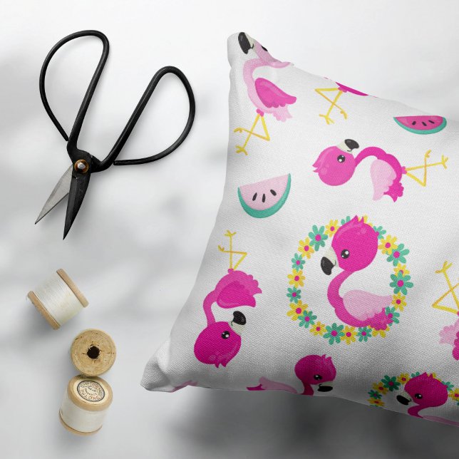 Tropical Pattern, Flamingos, Watermelons, Flowers Accent Pillow (Creator Uploaded)