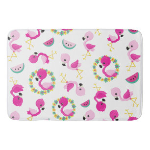 Tropical Pattern, Flamingos, Watermelons, Flowers Bath Mat