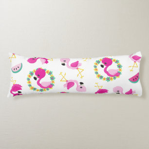 Tropical Pattern, Flamingos, Watermelons, Flowers Body Pillow