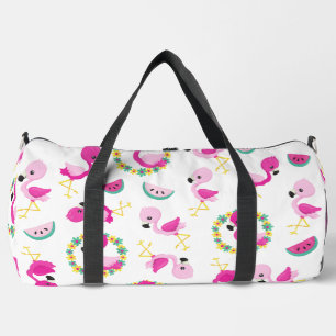Tropical Pattern, Flamingos, Watermelons, Flowers Duffle Bag