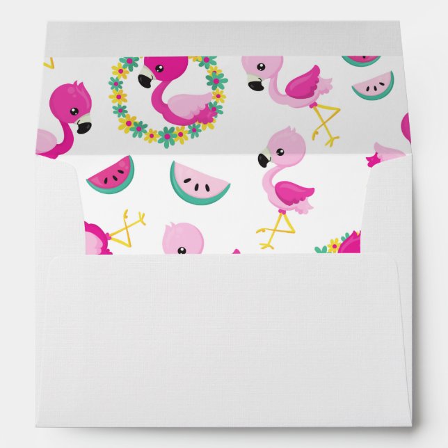 Tropical Pattern, Flamingos, Watermelons, Flowers Envelope (Back (Bottom))