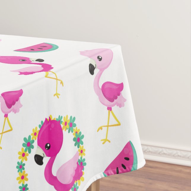 Tropical Pattern, Flamingos, Watermelons, Flowers Tablecloth (In Situ)