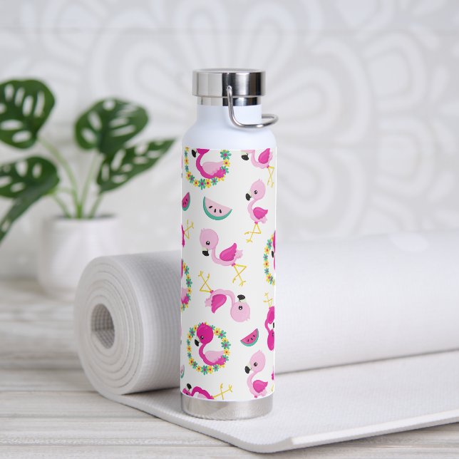 Tropical Pattern, Flamingos, Watermelons, Flowers Water Bottle (Yoga)