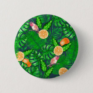Tropical pattern, hummingbirds 2 inch round button