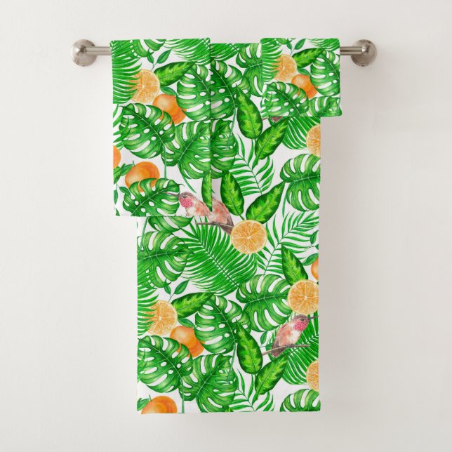 Tropical pattern, hummingbirds II Bath Towel Set (Insitu)