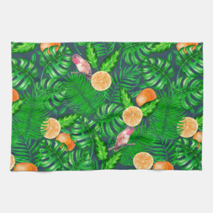 Tropical pattern, hummingbirds kitchen towel