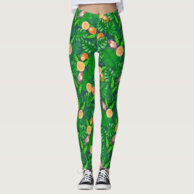 Tropical pattern, hummingbirds leggings (Front)