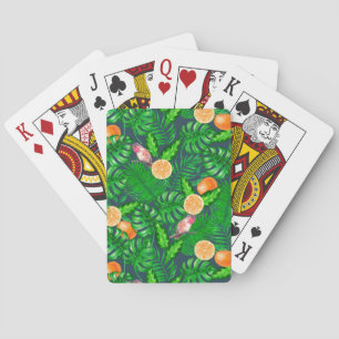 Tropical pattern, hummingbirds playing cards