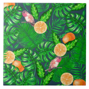 Tropical pattern, hummingbirds tile
