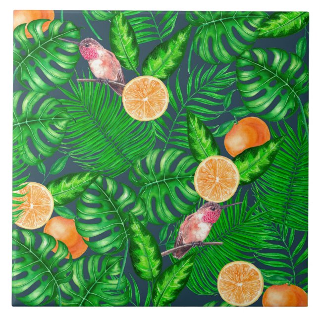 Tropical pattern, hummingbirds tile (Front)