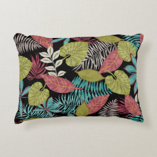 Tropical pattern made with dark background and lea accent pillow
