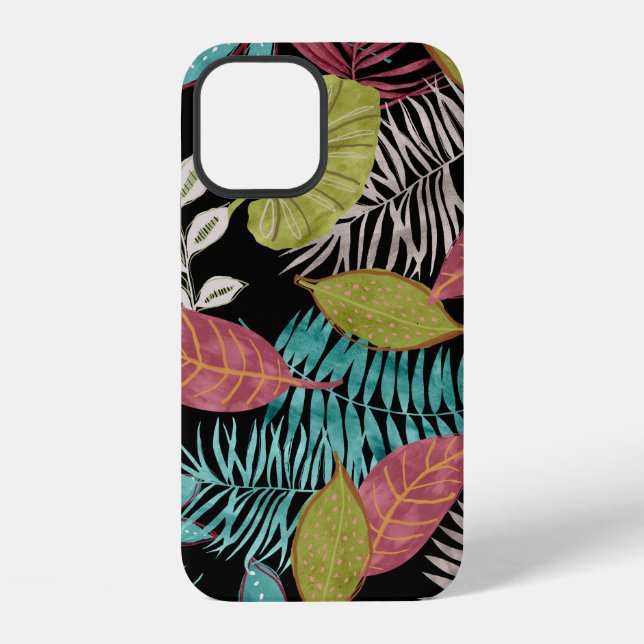Tropical pattern made with dark background and lea iPhone case (Back)