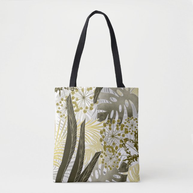 Tropical pattern monstera palm leaves exotic tote bag (Front)