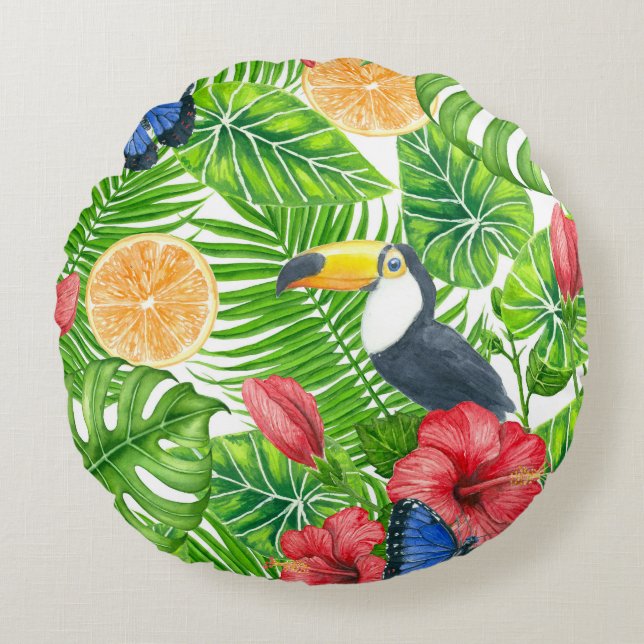 Tropical pattern round pillow (Front)