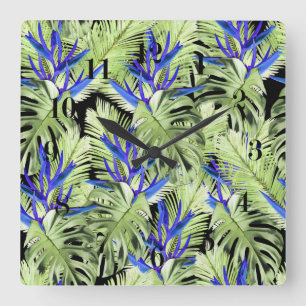 Tropical pattern square wall clock