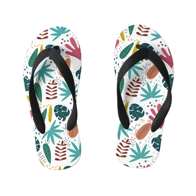 tropical pattern with colourful leaves kid's flip flops (Footbed)