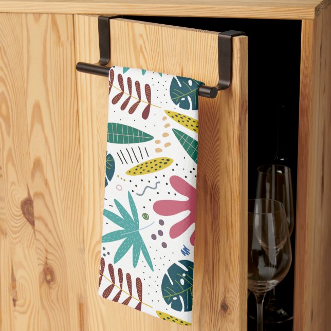 tropical pattern with colourful leaves kitchen towel (Thirds Fold)