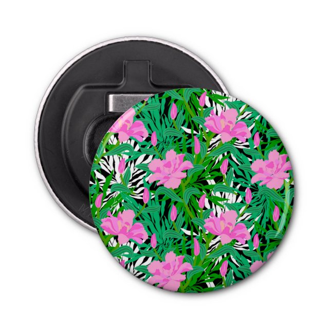 Tropical Pattern With Jungle Flowers Bottle Opener (Front)