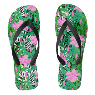 Tropical Pattern With Jungle Flowers Flip Flops