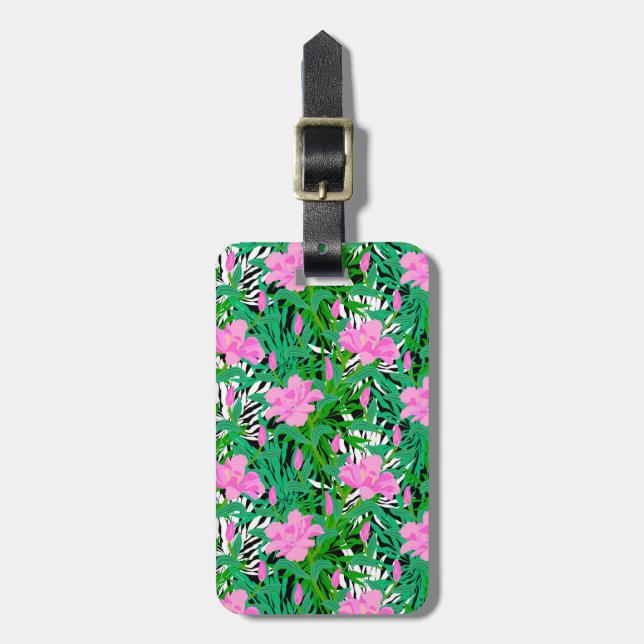 Tropical Pattern With Jungle Flowers Luggage Tag (Front Vertical)