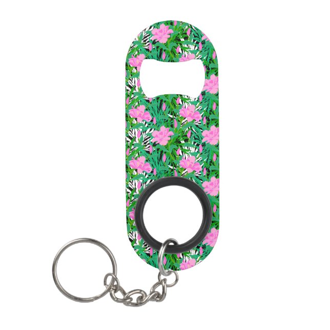 Tropical Pattern With Jungle Flowers Mini Bottle Opener (Front)