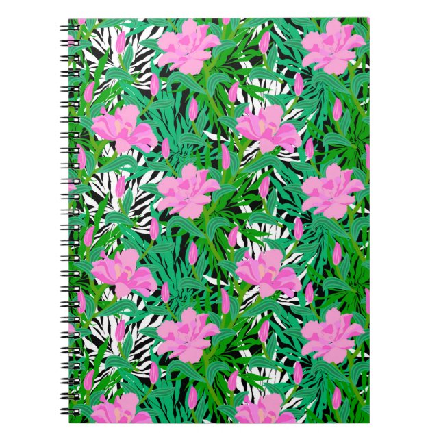 Tropical Pattern With Jungle Flowers Notebook (Front)