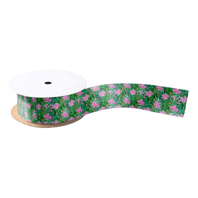 Tropical Pattern With Jungle Flowers Satin Ribbon (Spool)