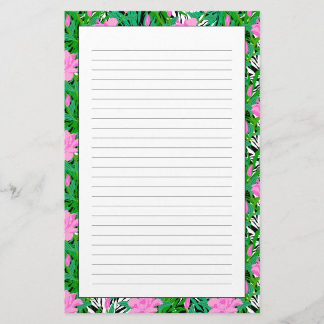 Tropical Pattern With Jungle Flowers Stationery (Front)