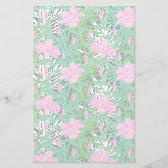Tropical Pattern With Jungle Flowers Stationery (Front)