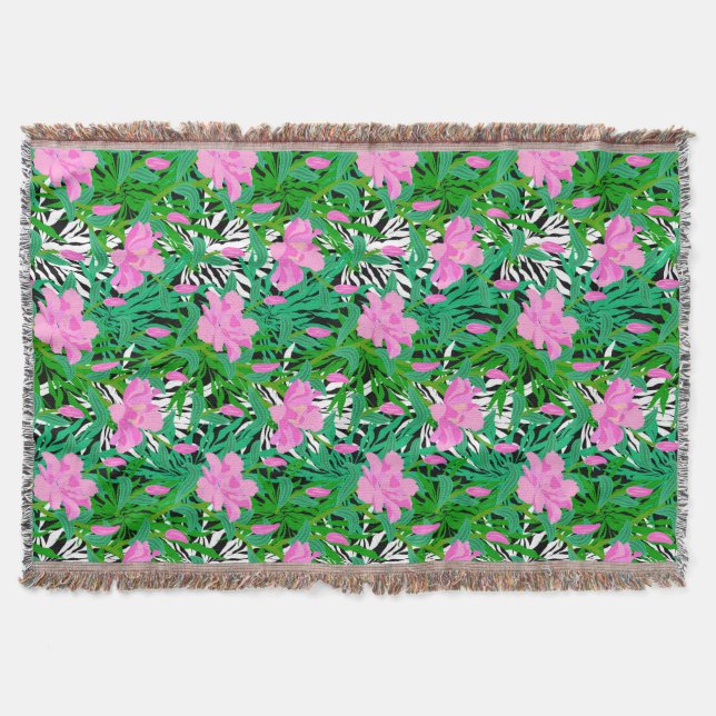 Tropical Pattern With Jungle Flowers Throw Blanket (Front)