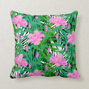 Tropical Pattern With Jungle Flowers Throw Pillow