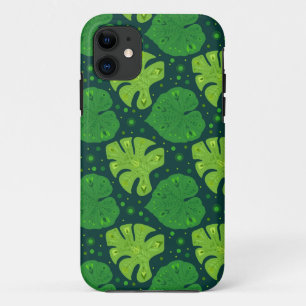 Tropical pattern with liana and monstera leaves iPhone 11 case
