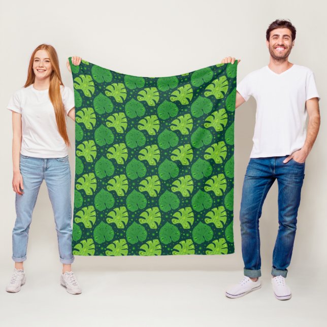 Tropical pattern with liana and monstera leaves fleece blanket (In Situ)