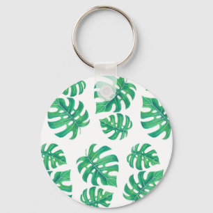 Tropical pattern with monstera leaves keychain
