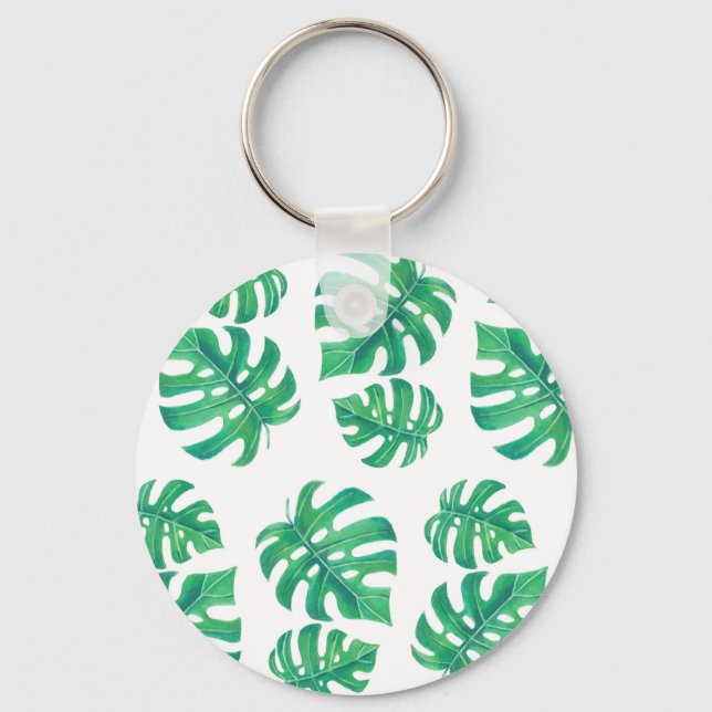 Tropical pattern with monstera leaves keychain (Front)