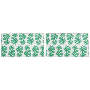 Tropical pattern with monstera leaves pillowcase