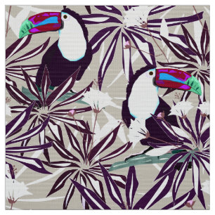 Tropical pattern with palm trees and birds. fabric