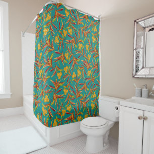 Tropical Pattern with Red and Yellow Leaves