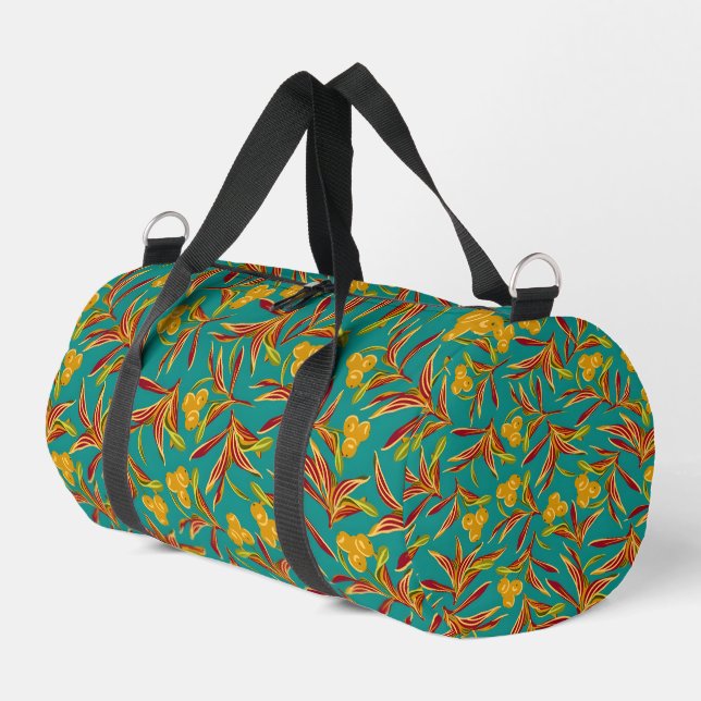Tropical Pattern with Red and Yellow Leaves Duffle Bag (Left Corner)