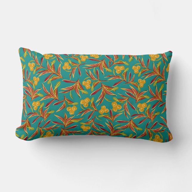 Tropical Pattern with Red and Yellow Leaves Lumbar Pillow (Front)